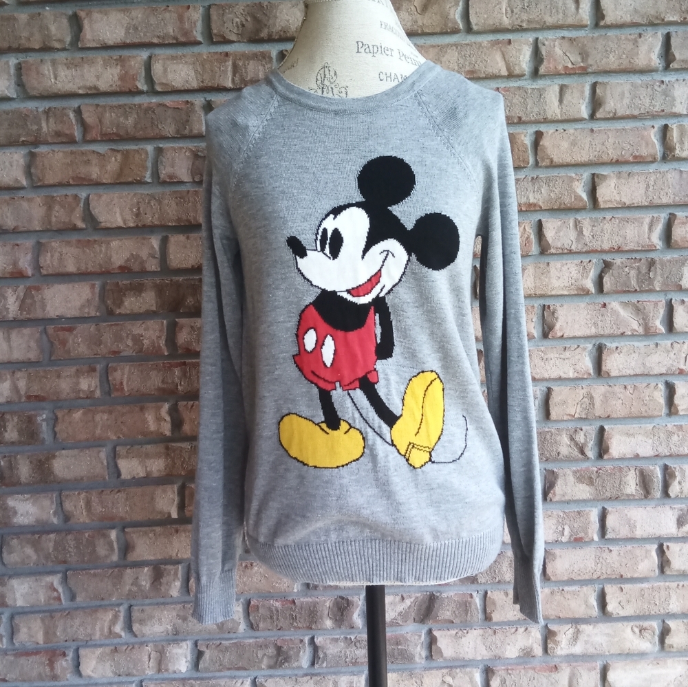 Disney Mickey Mouse Gray Crew Neck Long Sleeve Sweater.